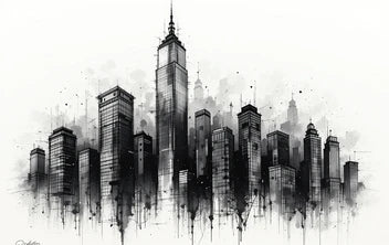 Modern Black and White City Skyline – Urban Wall Art