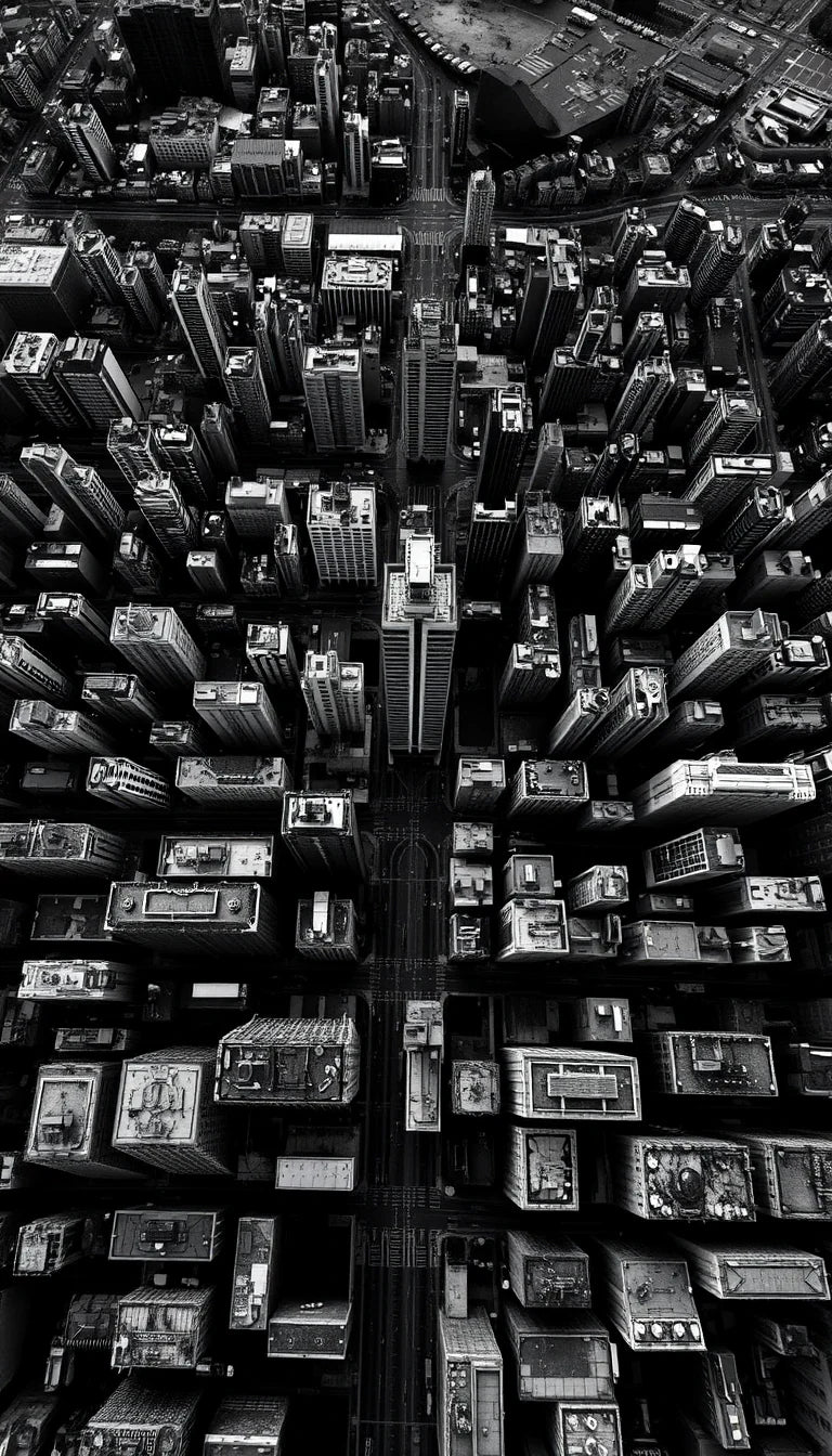 Inverted aerial view of cityscape