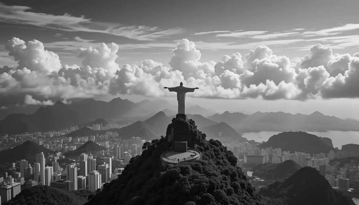 Christ the Redeemer Over Rio - Iconic Black and White Statue Wall Decor, Brazil