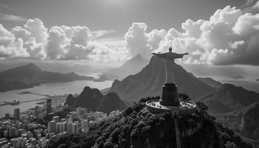 Christ the Redeemer Over Rio - Iconic Black and White Statue Wall Decor, Brazil