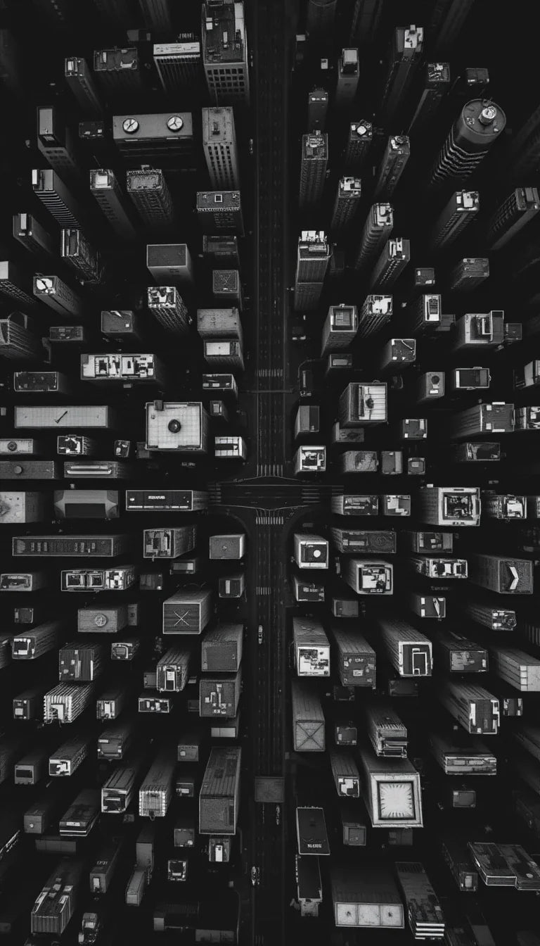 Inverted aerial view of cityscape