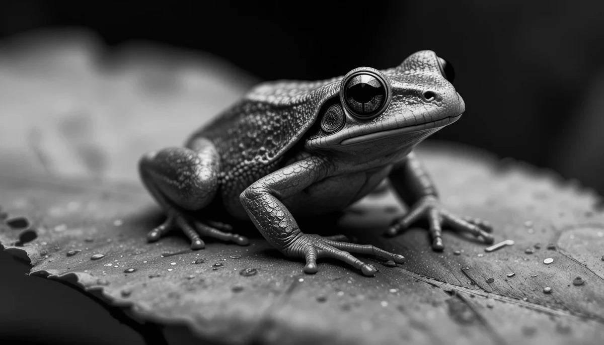 Majestic Tree Frog Close-Up – Black and White Macro Nature Photography Art