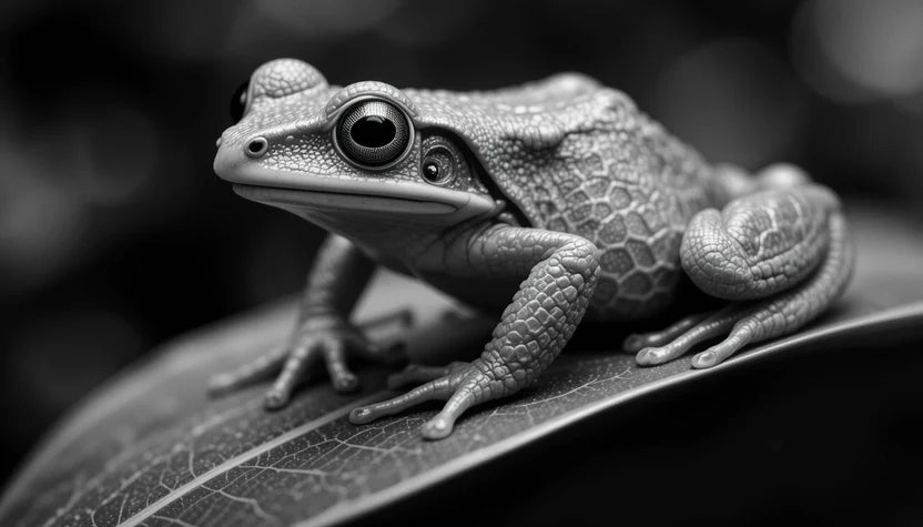 Majestic Tree Frog Close-Up – Black and White Macro Nature Photography Art