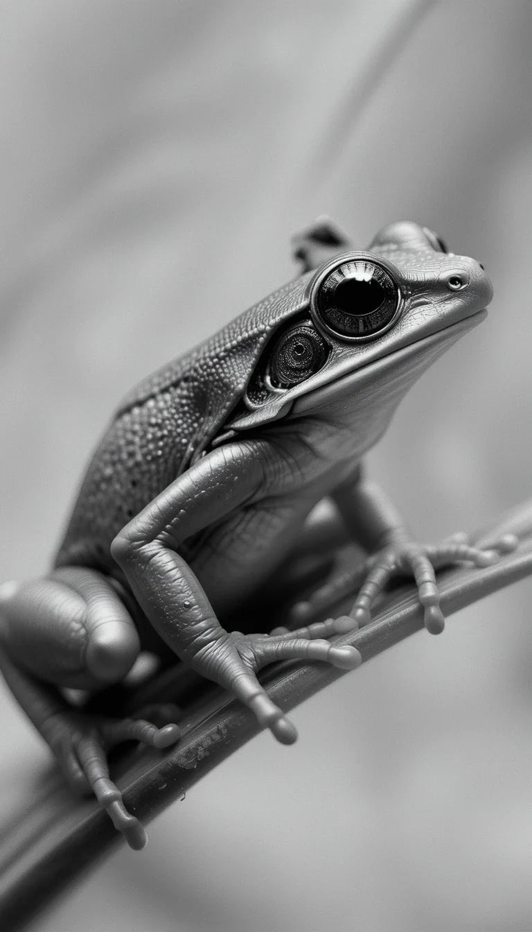 Majestic Tree Frog Close-Up – Black and White Macro Nature Photography Art