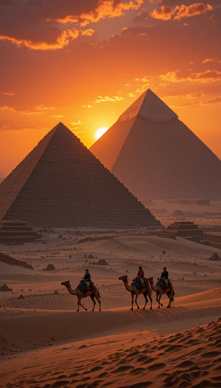 GIZA PYRAMIDS SUNSET CAMELS