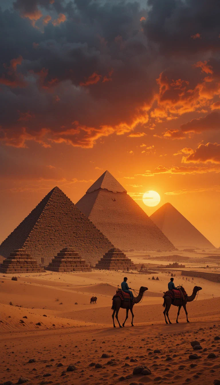 GIZA PYRAMIDS SUNSET CAMELS