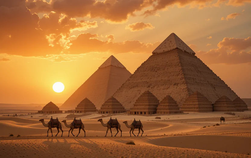 GIZA PYRAMIDS SUNSET CAMELS
