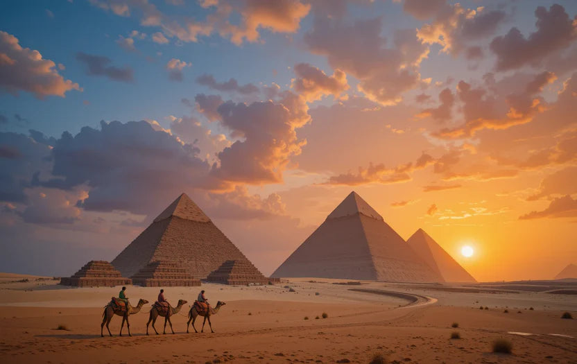 GIZA PYRAMIDS SUNSET CAMELS