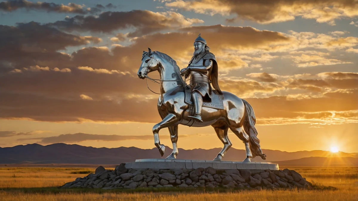 The majestic equestrian statue in the Mongolian steppe