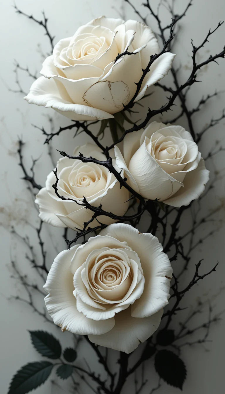 White roses with black thorns