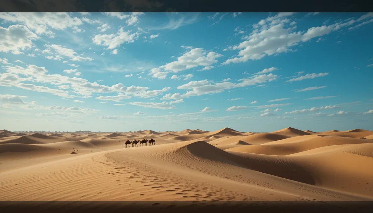 CAMAEL CARVAN CROSSING ENDLESS DESERT DUNES