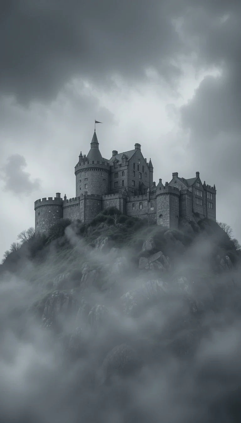 Fog-Shrouded St Michael's Mount Castle - Ethereal Black and White Tidal Island Print, Cornwall England