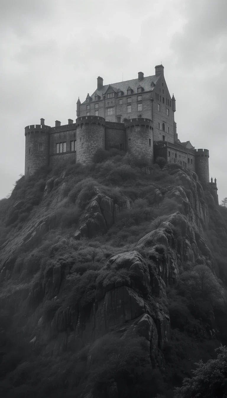 Fog-Shrouded St Michael's Mount Castle - Ethereal Black and White Tidal Island Print, Cornwall England