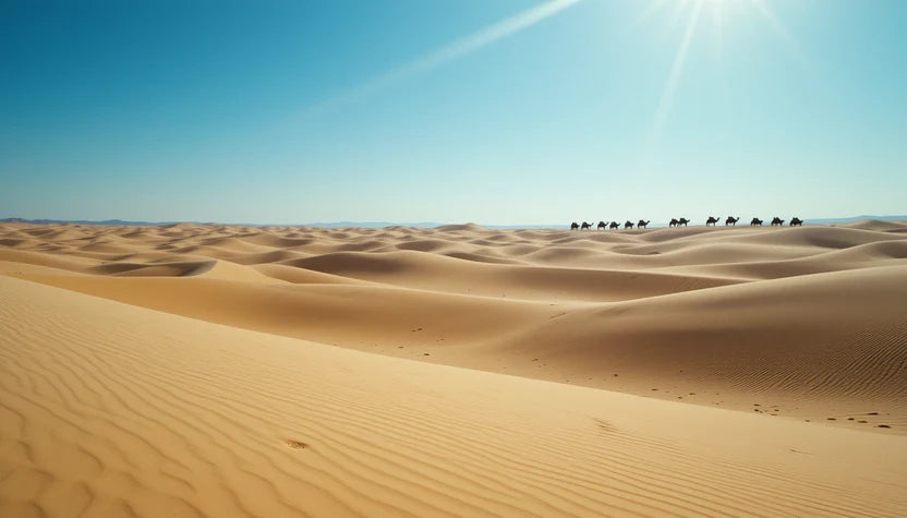 CAMAEL CARVAN CROSSING ENDLESS DESERT DUNES
