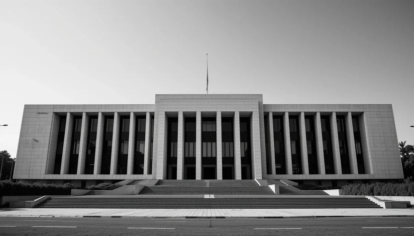 Confederation Building Facade in Dramatic Monochrome - Black and White Architectural Wall Art, St. John's Newfoundland