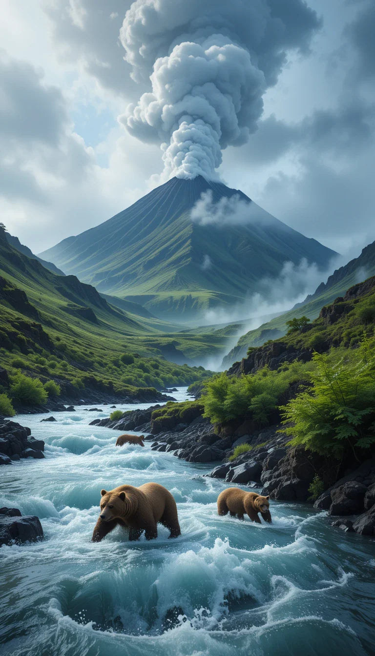 VOLCANIC VALLEY BEAR SCENE PRINT