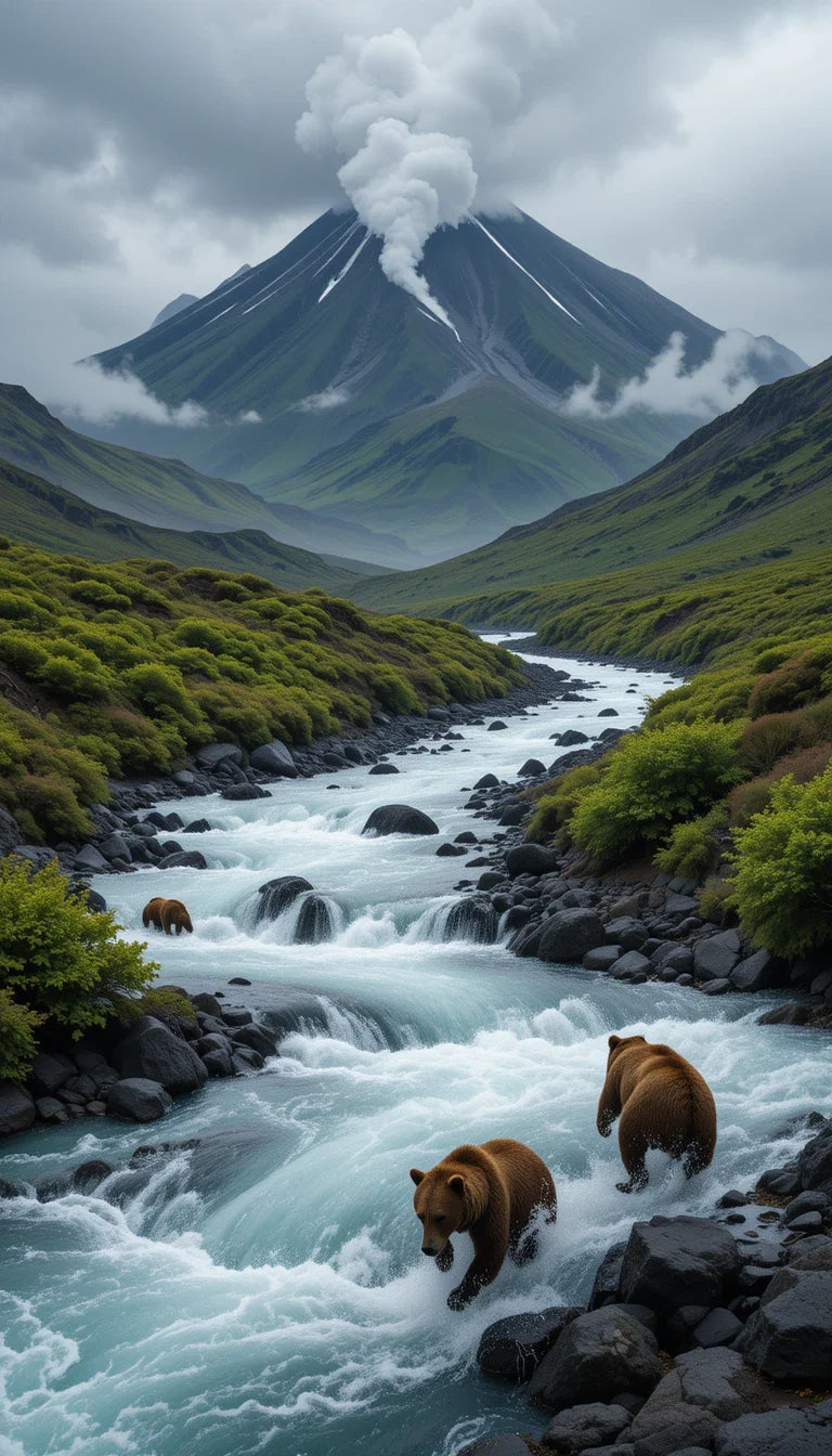 VOLCANIC VALLEY BEAR SCENE PRINT