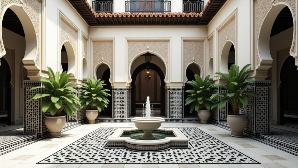 Moroccan riad courtyard → "Courtyard of Forgotten Fountains