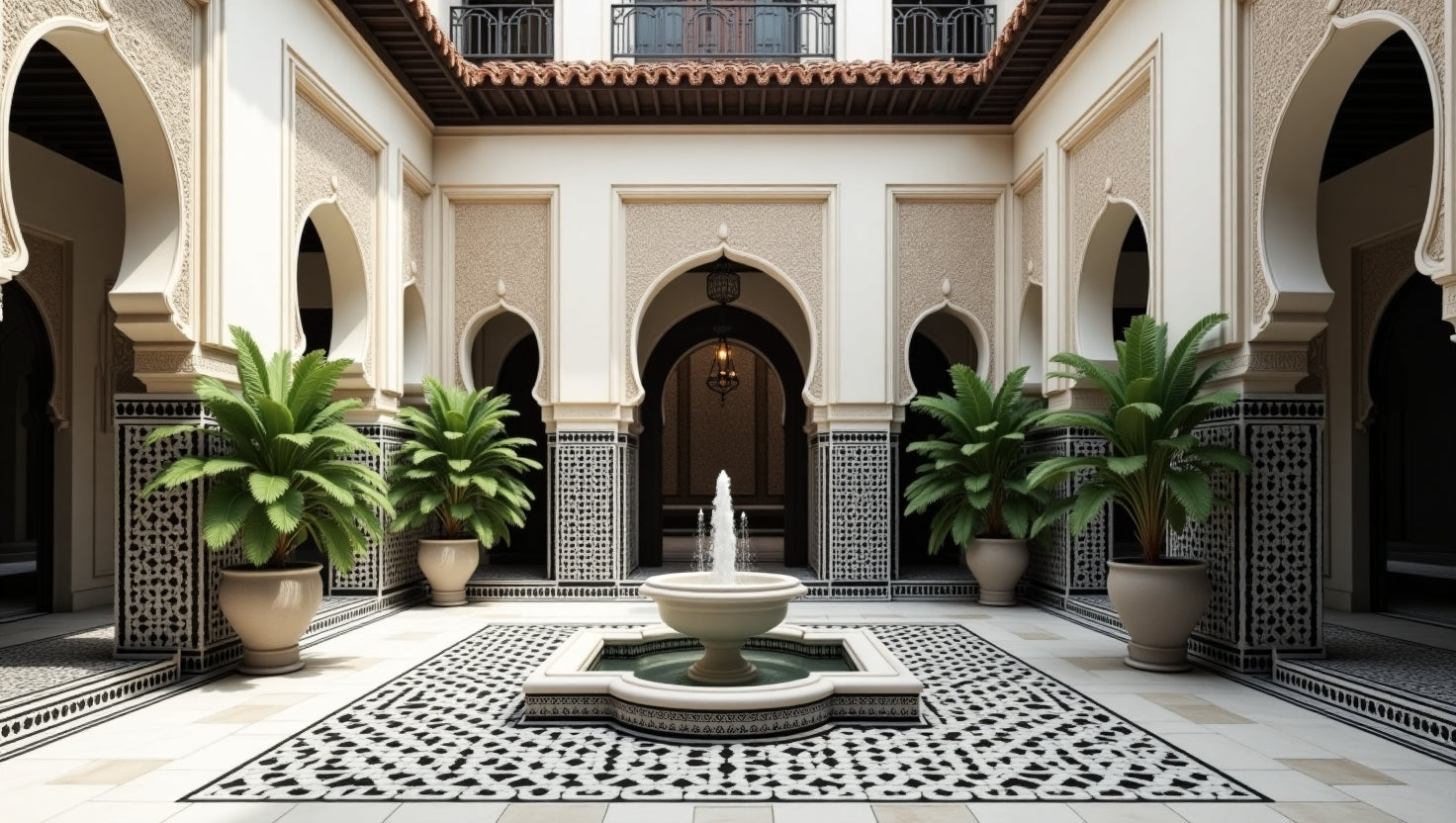 Moroccan riad courtyard → "Courtyard of Forgotten Fountains