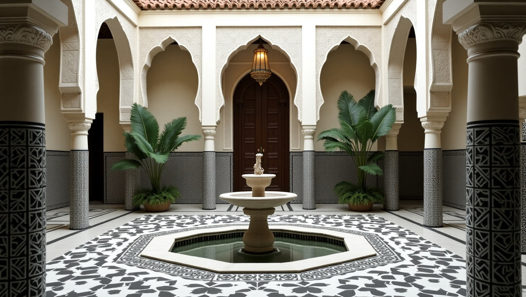 Moroccan riad courtyard → "Courtyard of Forgotten Fountains