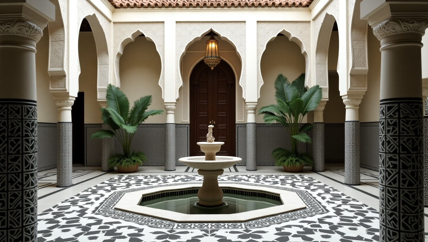 Moroccan riad courtyard → "Courtyard of Forgotten Fountains