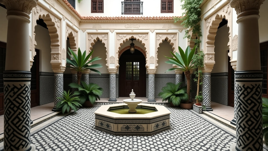 Moroccan riad courtyard → "Courtyard of Forgotten Fountains