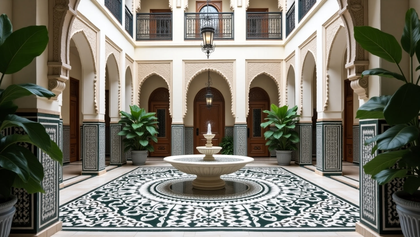 Moroccan riad courtyard → "Courtyard of Forgotten Fountains
