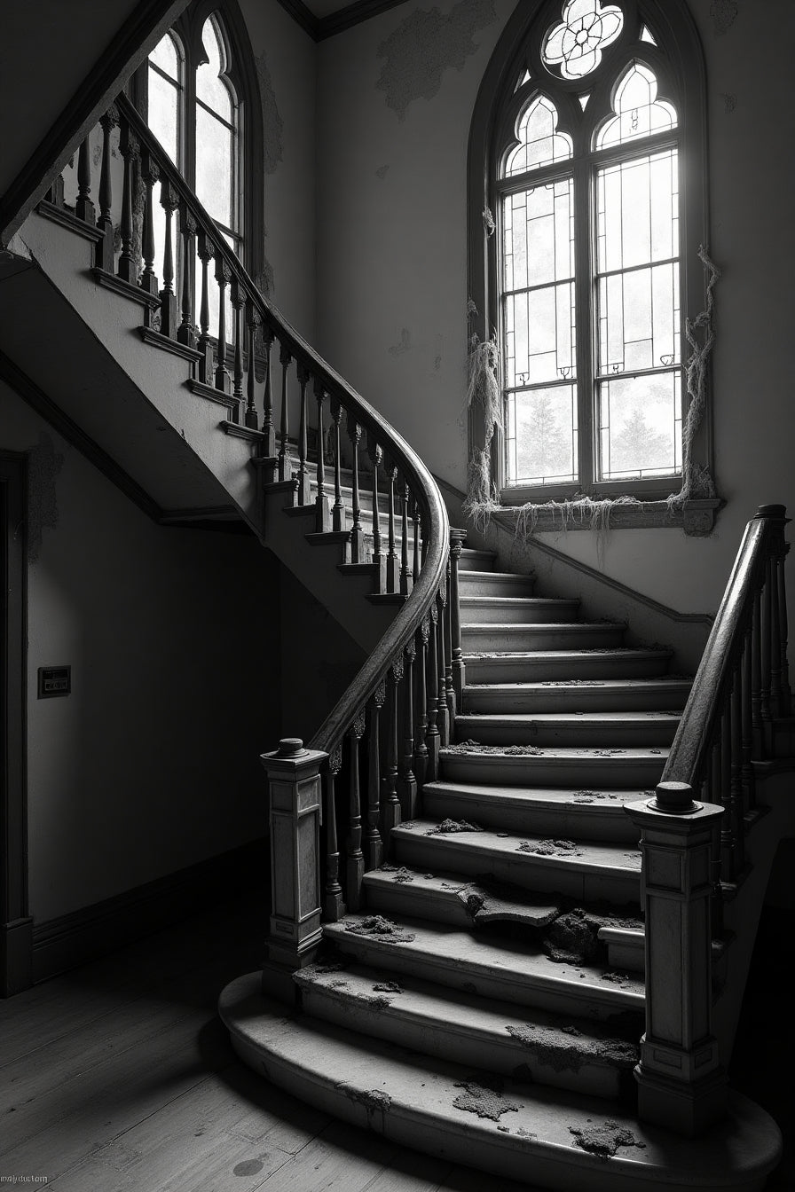Abandoned gothic staircase → The House That Time Forgot