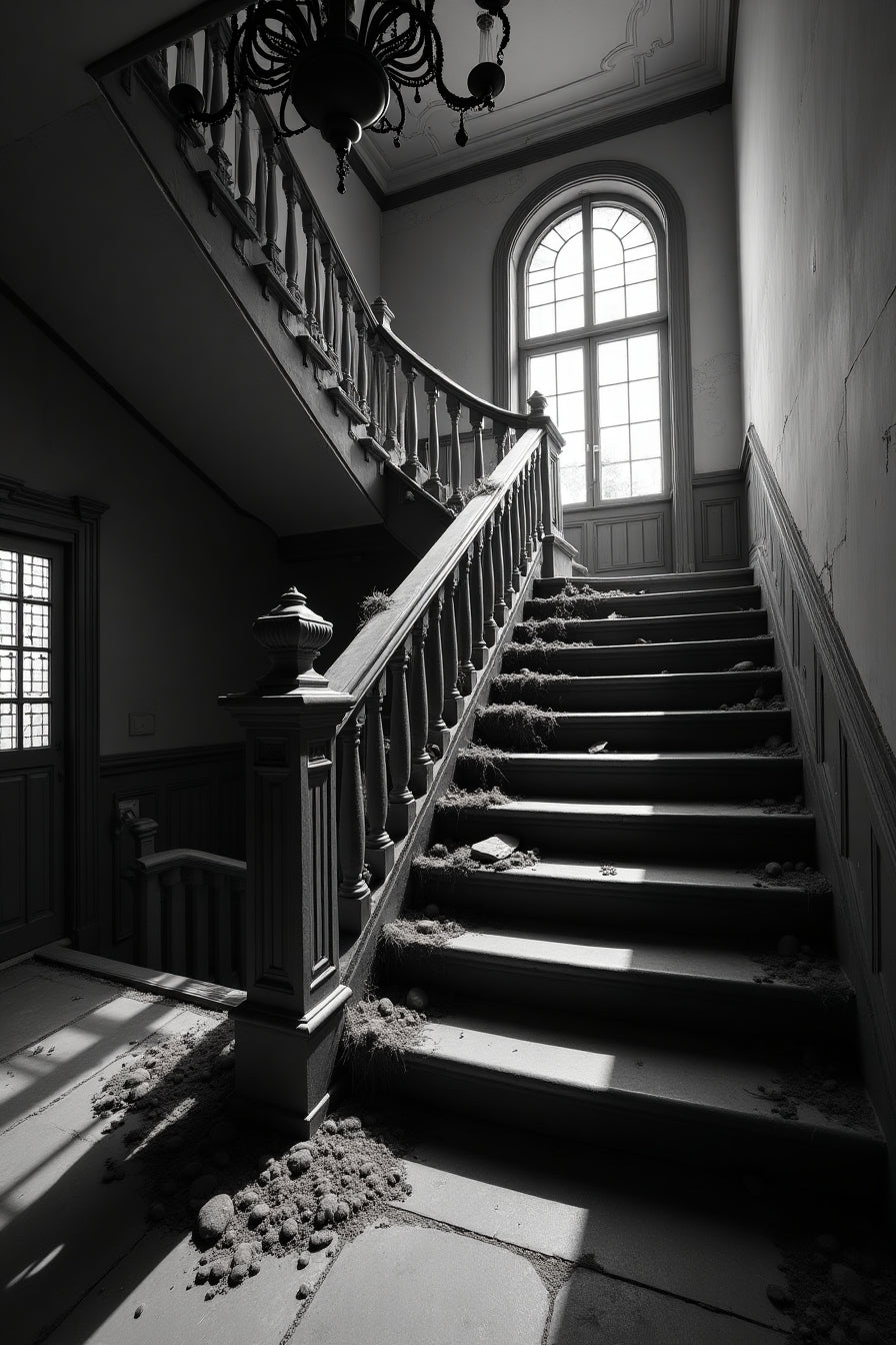 Abandoned gothic staircase → The House That Time Forgot