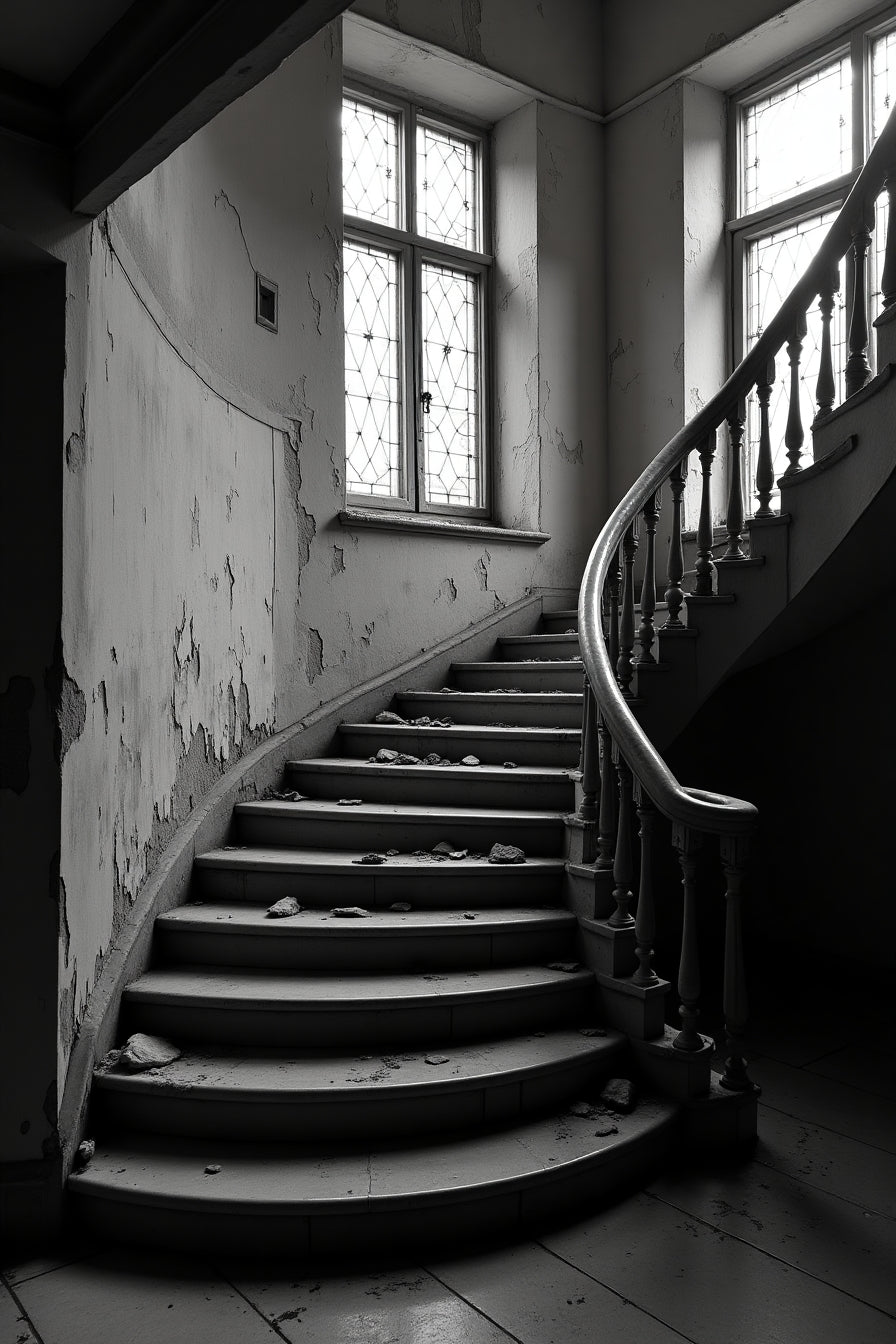 Abandoned gothic staircase → The House That Time Forgot