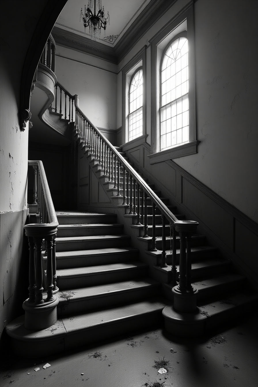 Abandoned gothic staircase → The House That Time Forgot