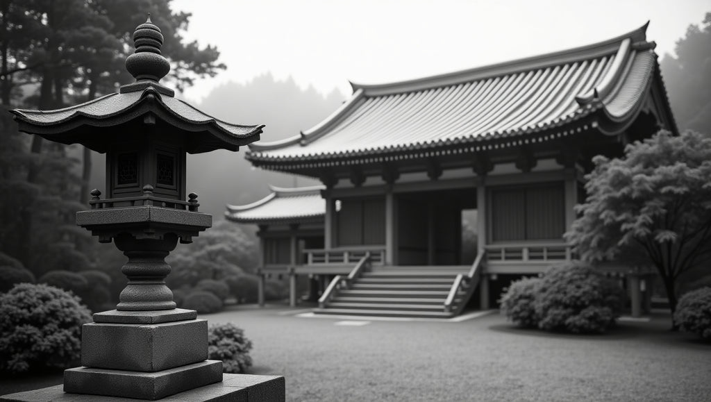 Japanese temple in mist → Lantern at the Edge of Eternity