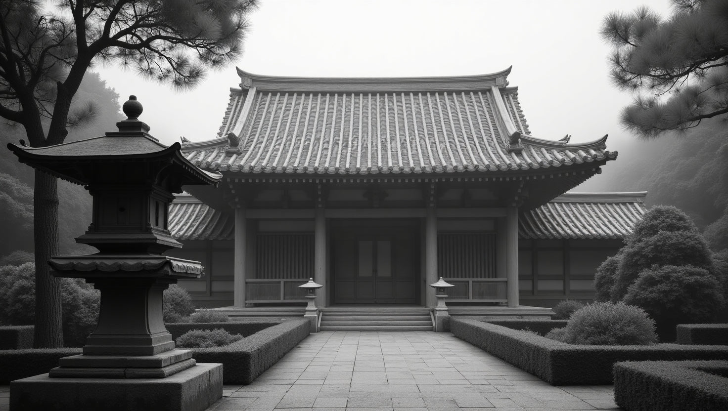 Japanese temple in mist → Lantern at the Edge of Eternity