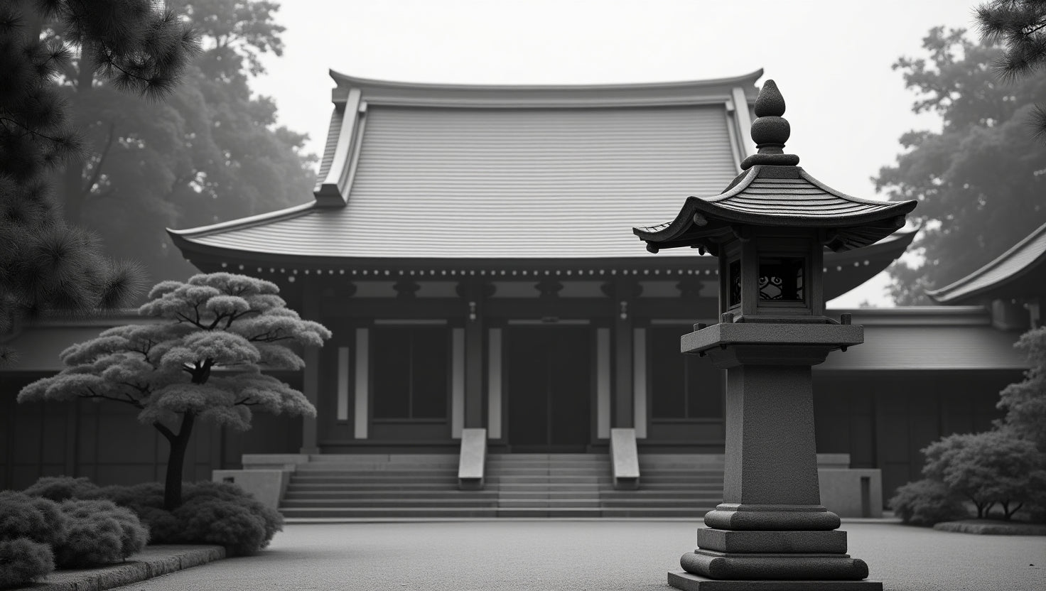 Japanese temple in mist → Lantern at the Edge of Eternity