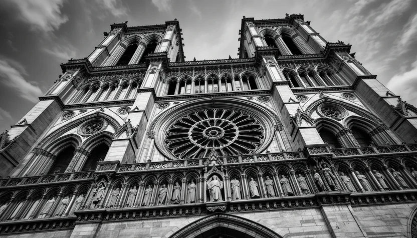 Westminster Abbey Gothic Facade in Black and White – Historic London Architecture Art Print