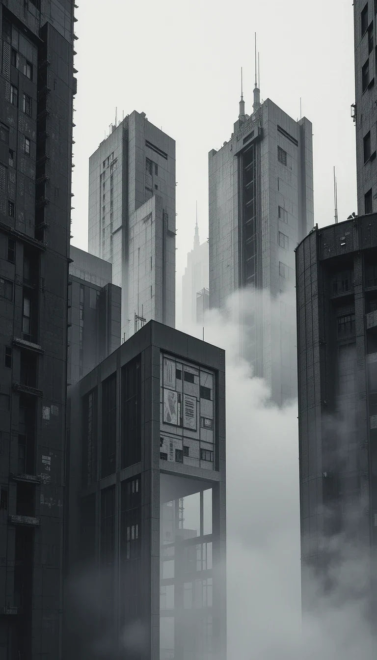 Sharp pointed skyscraper in clouds