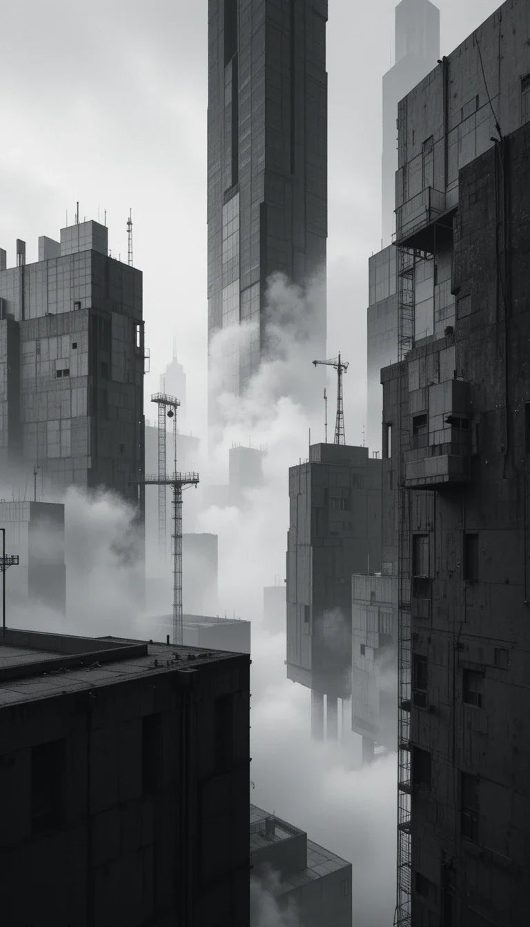 Sharp pointed skyscraper in clouds