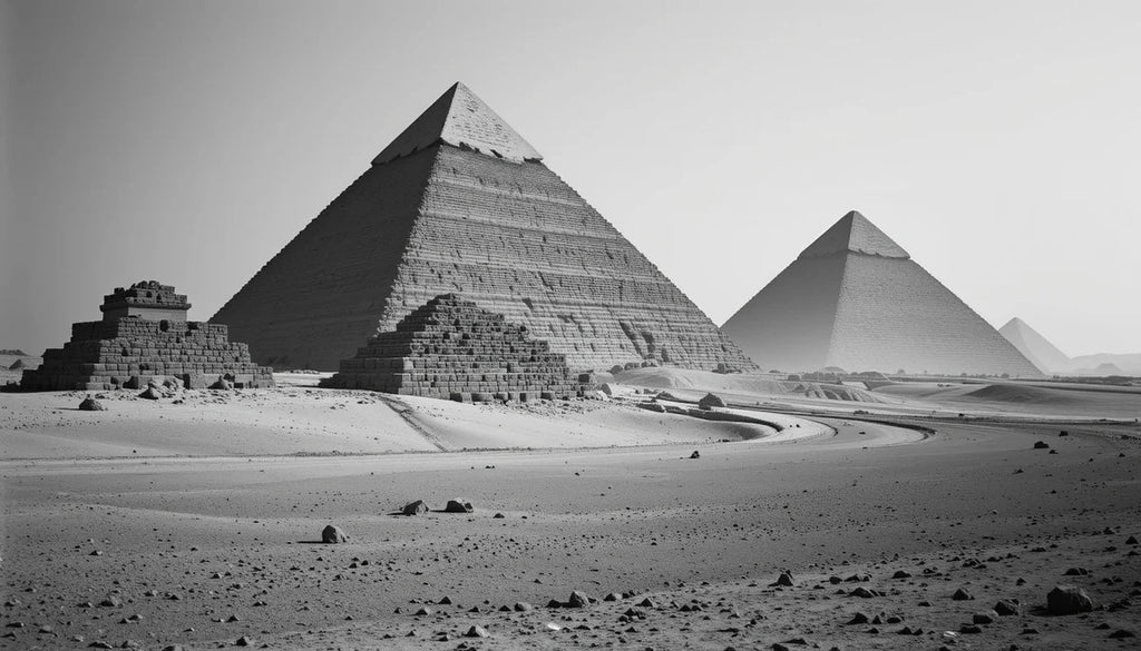 Pyramids of Giza Black and White – Timeless Ancient Egypt Desert Landscape Print