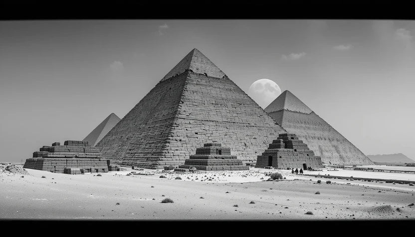 Pyramids of Giza Black and White – Timeless Ancient Egypt Desert Landscape Print