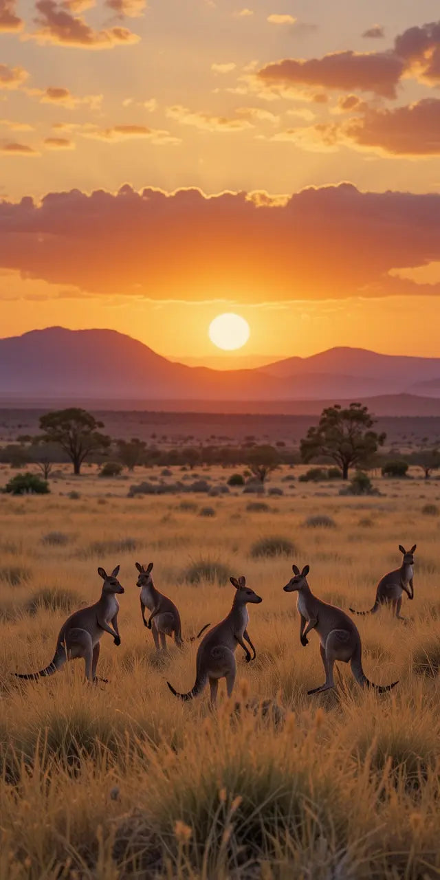 KANGAROOS AT SUNSET IN THE OUTBACK