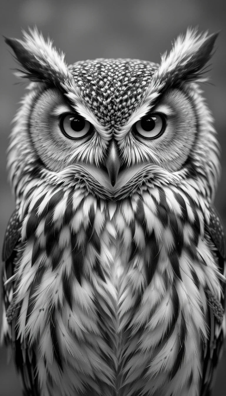 ntense Owl Stare Black and White Portrait – Striking Wildlife Fine Art Photography