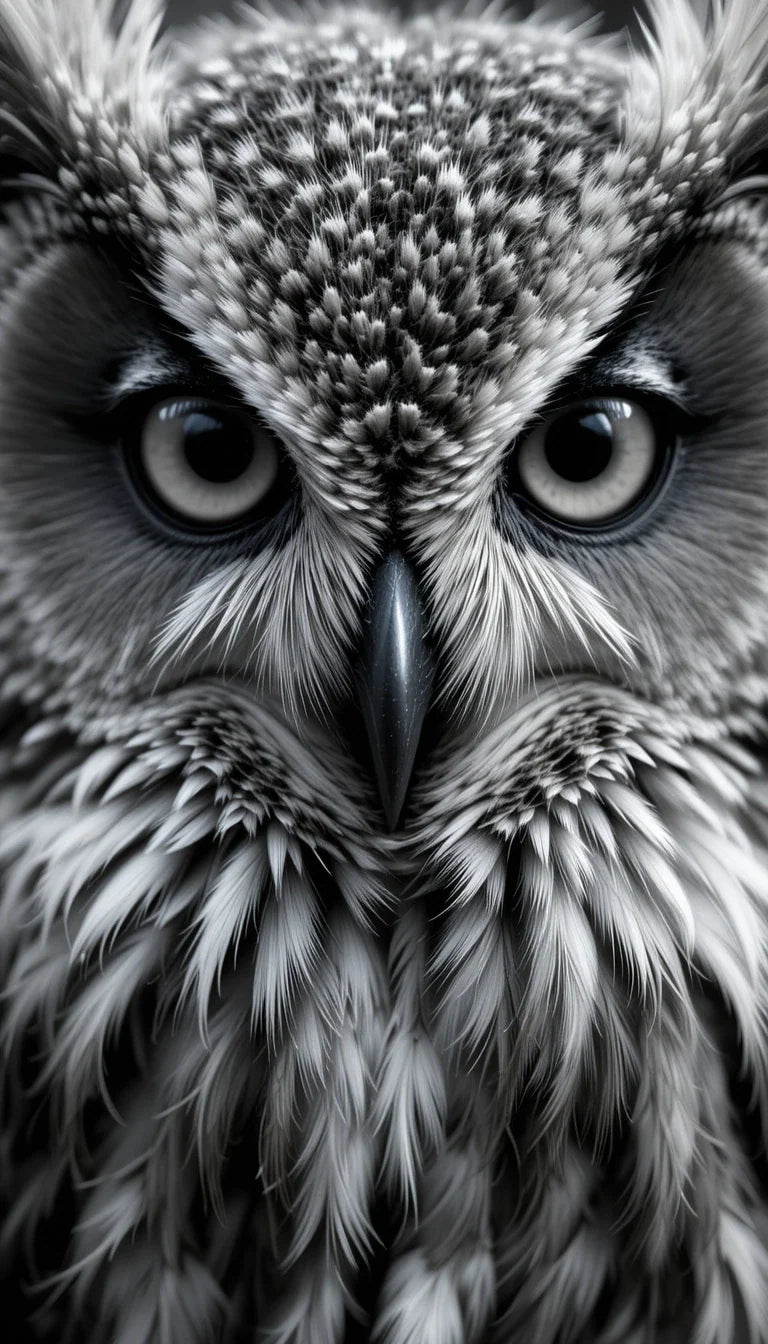 ntense Owl Stare Black and White Portrait – Striking Wildlife Fine Art Photography