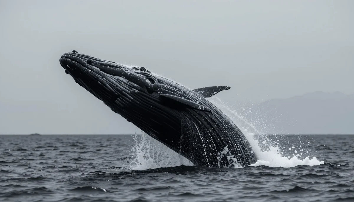Breaching Humpback Whale - Powerful Black and White Marine Wildlife Wall Art