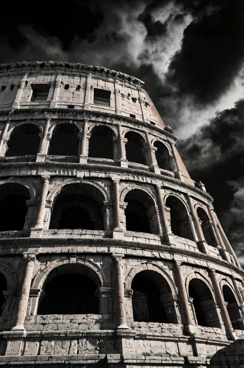 Colosseum under dramatic sky →Empire of Clouds
