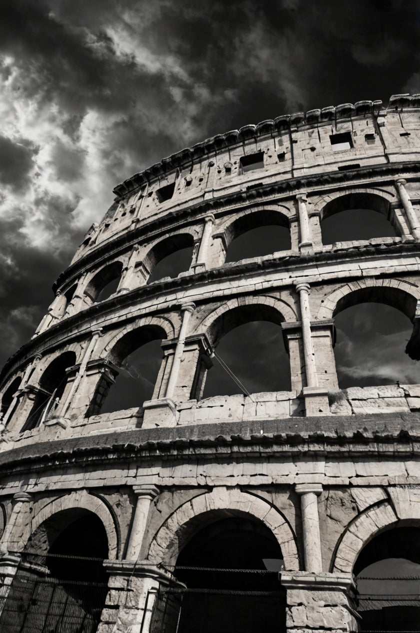 Colosseum under dramatic sky →Empire of Clouds