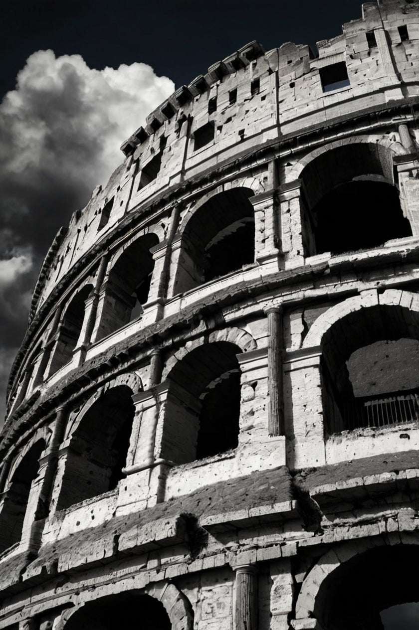 Colosseum under dramatic sky →Empire of Clouds