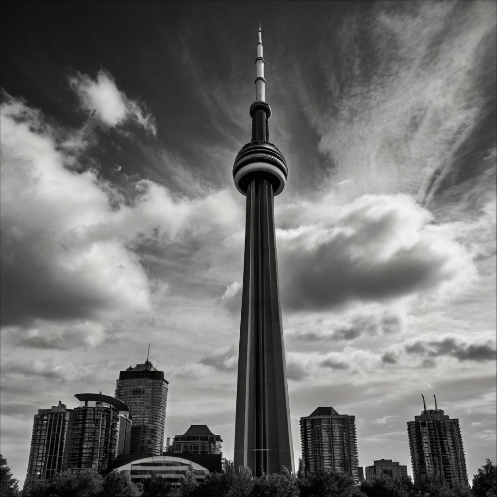 CN Tower with streaking clouds → Ascension Beneath the Maelstrom
