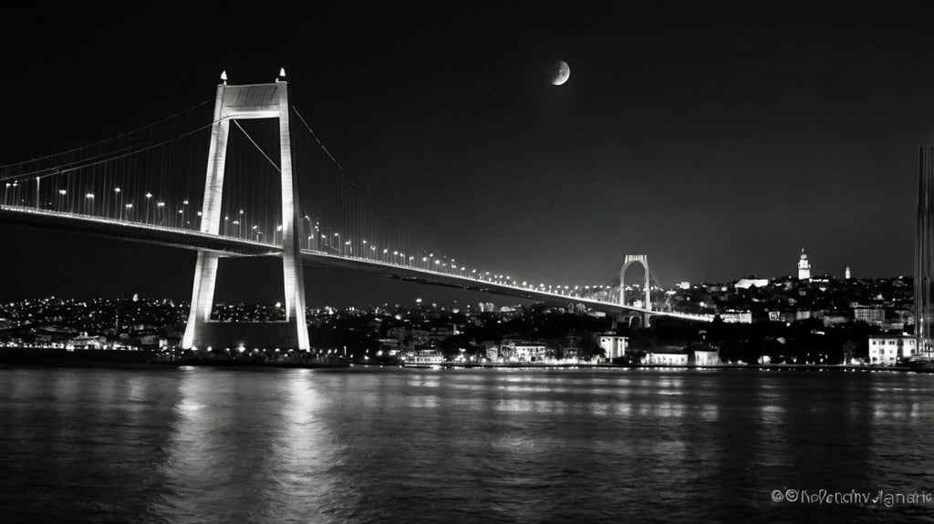 Illuminated Istanbul Bridge Fine Art Print