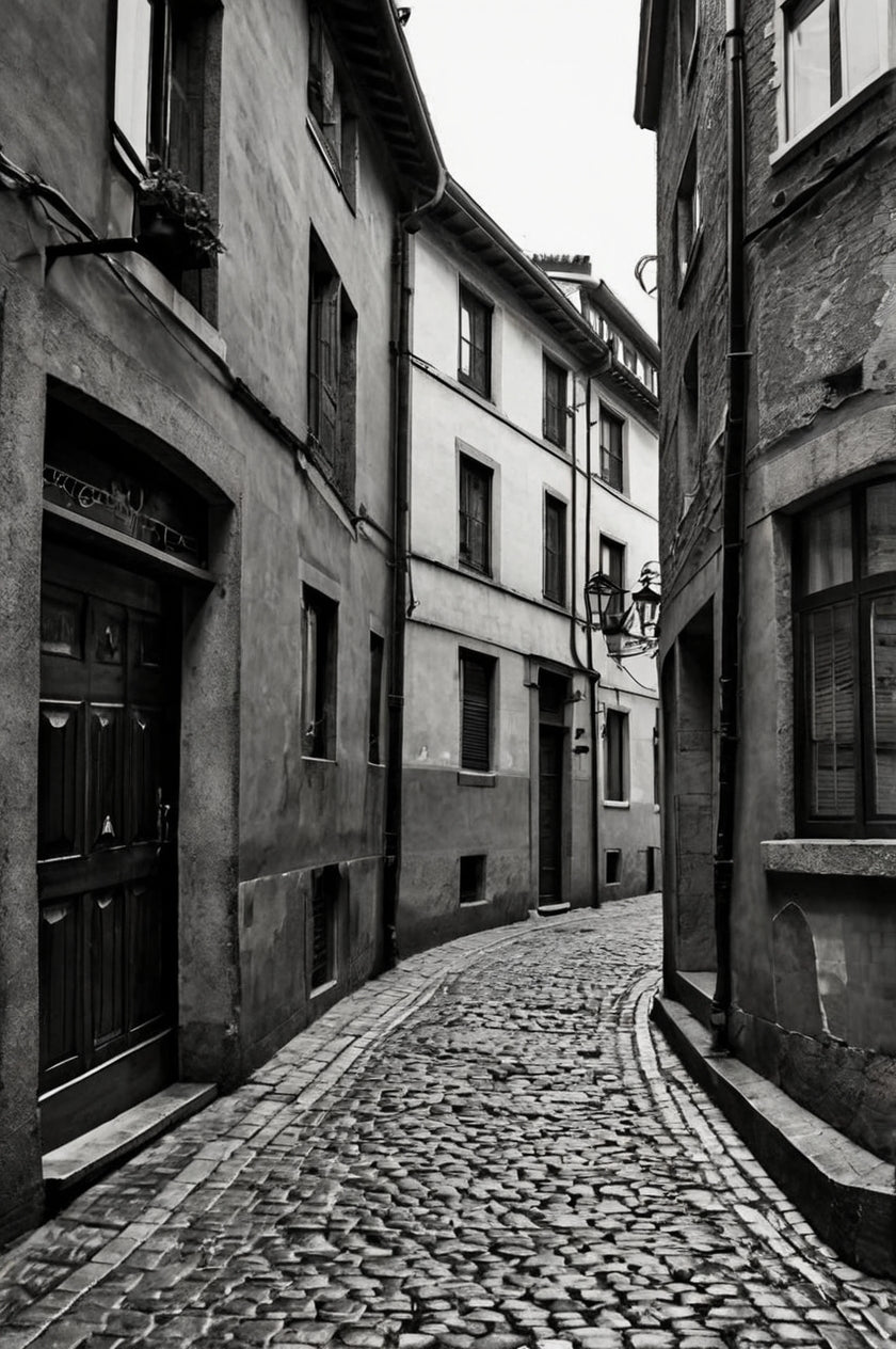 Black & White Cobblestone Alley Photography