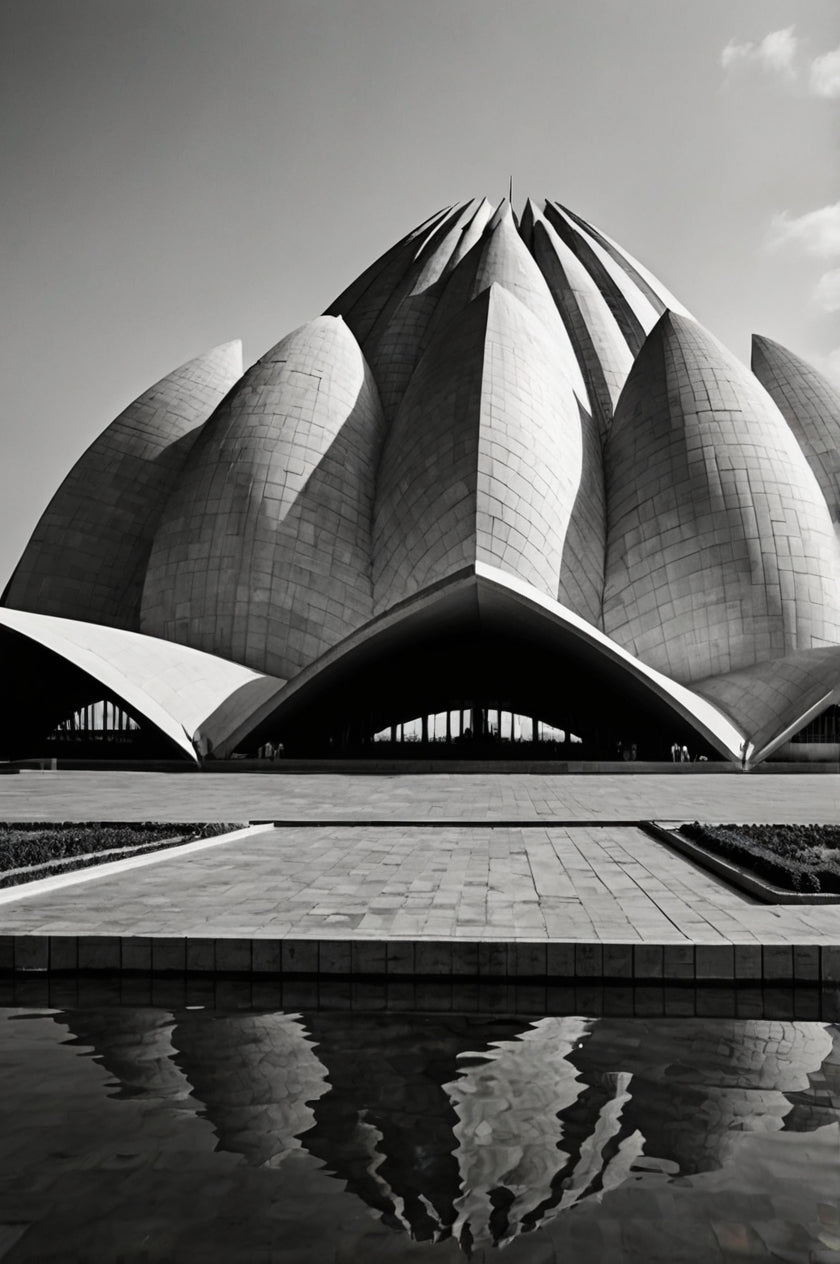 Monochrome Lotus Temple Architectural Print